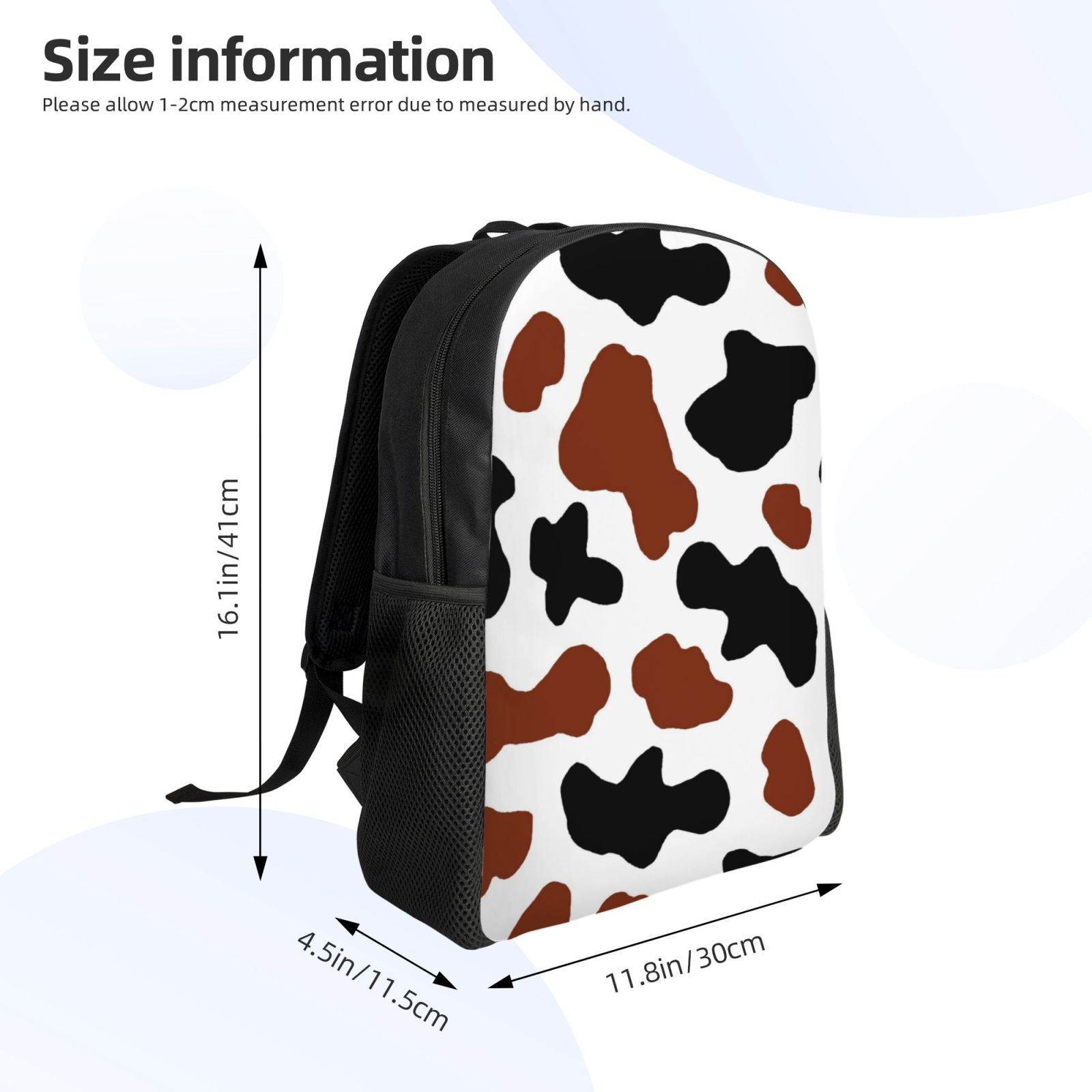 Xecao Brown Black Cow Print School Backpack with Laptop Compartment Small Travel Laptop Backpack for Women Men Waterproof College Backpack Simple School Bag