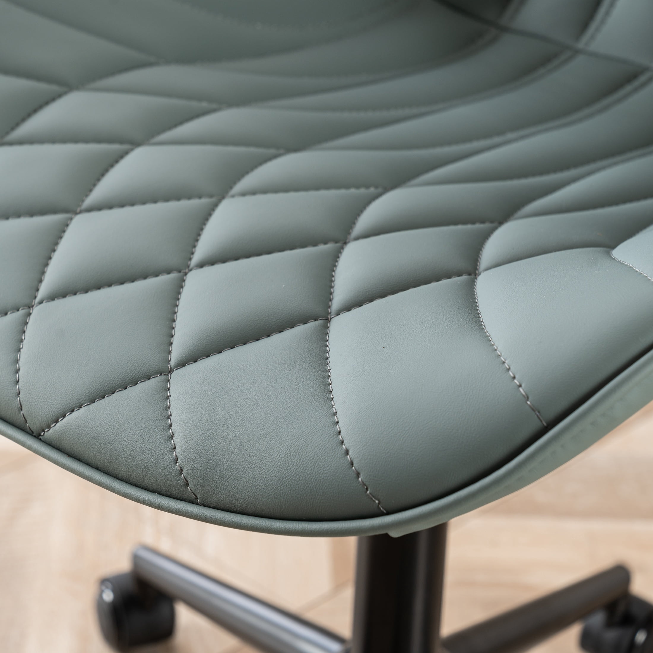 Kidol & Shellder PU Leather Desk Chair, Adjustable Swivel Office Chair, Upholstered Modern Task Chair with Wheels, Ergonomic Swivel Chair, High Back Chair, Grayish Green
