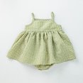 thumbnail image 4 of OOOUM Baby Girls Gingham Romper Dress Spaghetti Strap Flowy Sleeveless Bodysuit Summer Casual Stylish Lightweight Outfit Light Green 6-9 Months, 4 of 4