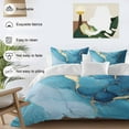 thumbnail image 3 of Teal Blue Duvet Cover Set Twin Size, Ombre Marble Stone Gold Cracks Modern Abstract Art 4 Piece Soft Microfiber Bedding Set with 1 Duvet Cover, 1 Flat Sheet, 2 Pillowcases, 3 of 9