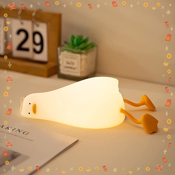 Silicone Squishy Duck LED Night Light, Dimmable Touch Rechargeable Bedside Lamp for Nursery Breastfeeding