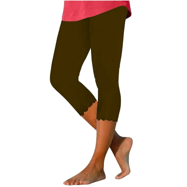 Capris d'Entraînement pour Femmes Pantalon Court Jambe Échancrée Taille Régulière Polyester Capris pour Dames Pantalons Capris d'Été Style C-335 Brun G