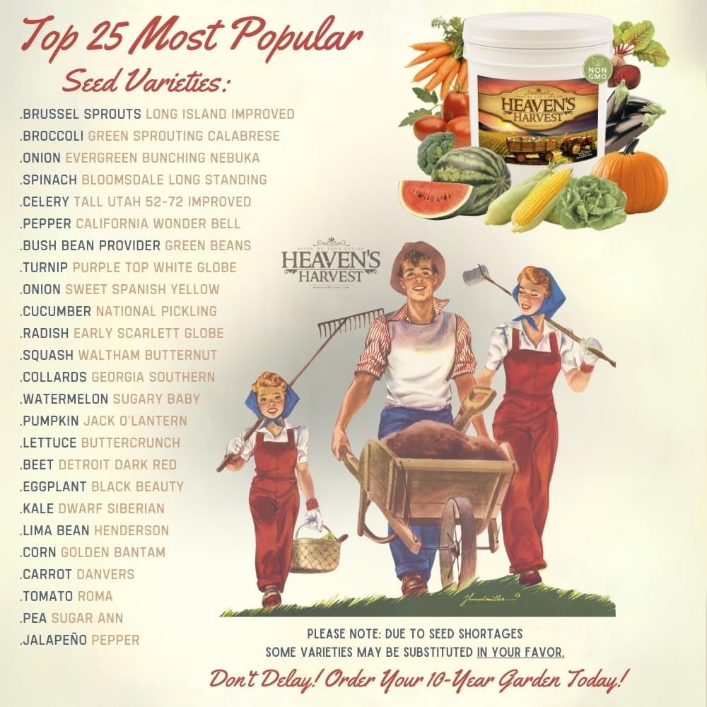 Heavens Harvest 10+ Year Survival Seed Bank Kit | Over 75,000 Non-GMO Heirloom Vegetable Seeds for Planting an Outdoor Garden