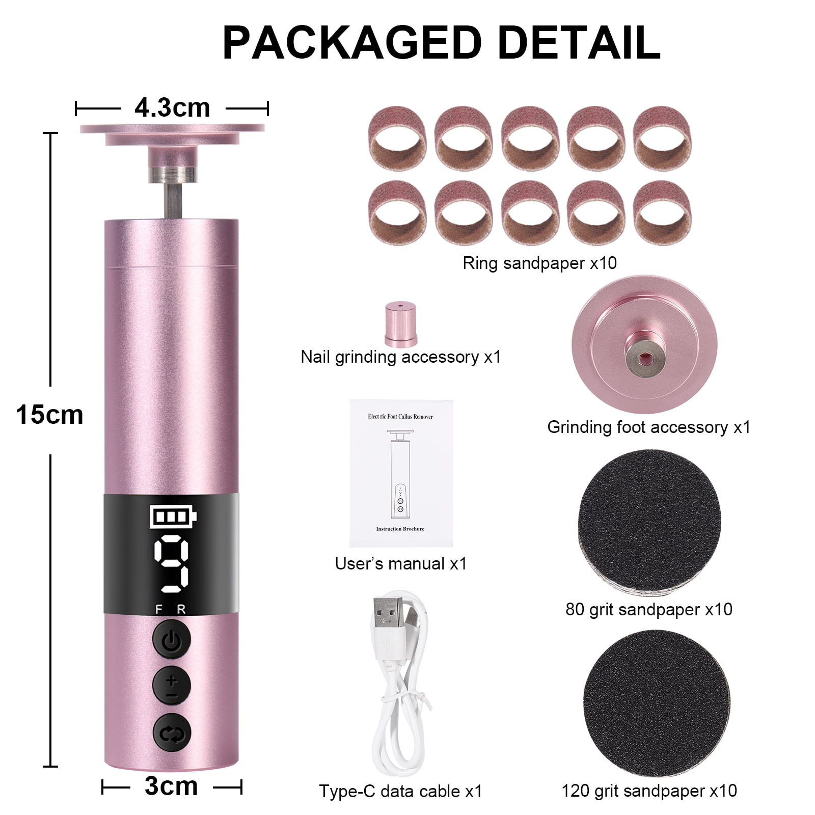 Eurhowing Electric Foot Callus Remover, Rechargeable Foot File with 20 Sandpaper Disks, Portable Pedicure Tools for Hard Skin, Pink