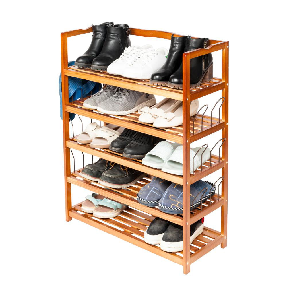 5-Tier Shoe Rack 6 Pairs Shoe Shelf Storage Organizer Entryway Wooden Furniture 