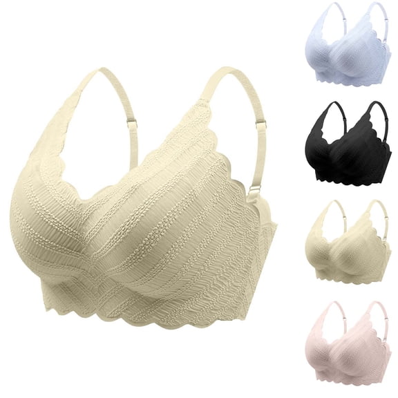 BiZtdJrK Full Coverage Bras for Women Scalloped Hem Spaghetti Straps Wireless Push Up Bra Gathered Comfy Daily Bralettes Black M