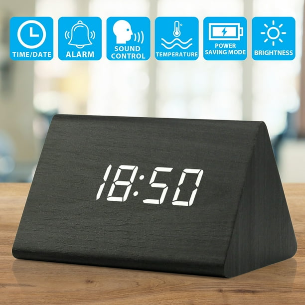 Wooden Wood Clock New LED Alarm Digital Desk Clock Displays Time Date