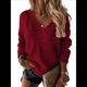 thumbnail image 1 of Suéter Holgado de Mujer, Cuello en V, Larga, Blusa Informal para Otoño e Invierno. Vino Tinto XXXL, 1 of 10