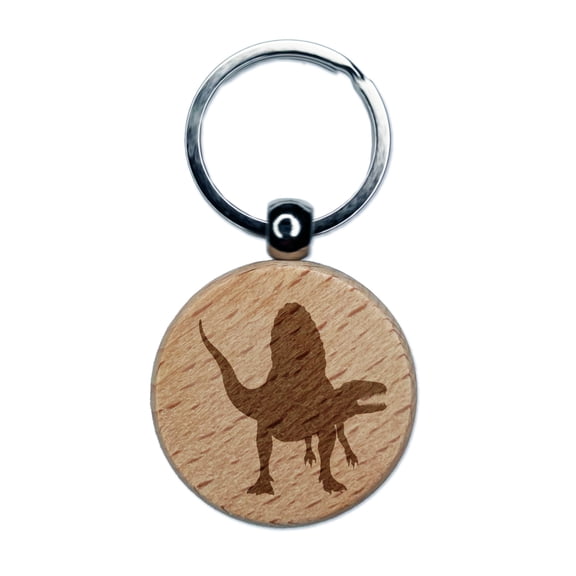 Spinosaurus Dinosaur Solid Round Keychain Charm Tag - Engraved Wood