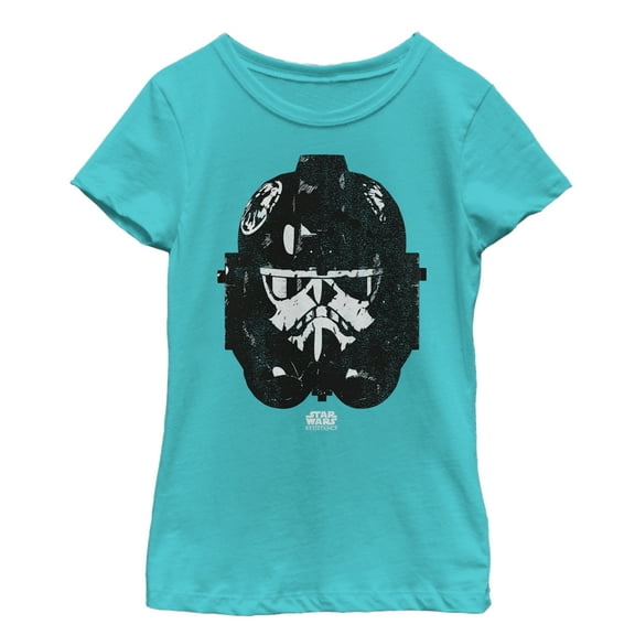 Girl's Star Wars Resistance Grungy Stormtrooper Helmet  Graphic Tee Tahiti Blue Small