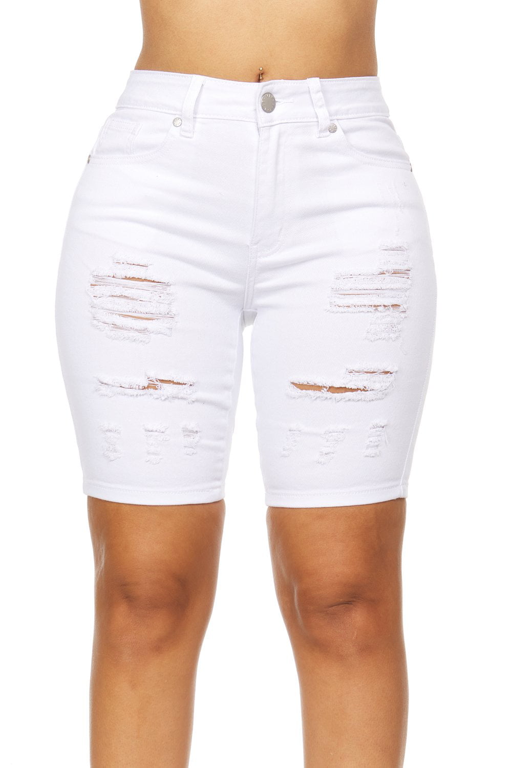 white destroyed high waisted shorts
