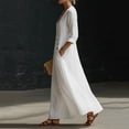 thumbnail image 5 of BRGZLK Women Maxi Dresses Solid Color V Neck Long Sleeve Cotton Linen Beach Sundress Lightweight Casual Loose Flowy Dress with Pockets White XXL, 5 of 7