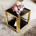 thumbnail image 3 of GZXS Modern Black Glass Side Table with Gold Metal Legs, Square 2-Tier End Table with Lower Shelf, Compact Accent Table, 19.9"L x 19.9"W x 21.9"H, 3 of 9