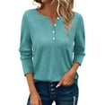 thumbnail image 2 of Green Women's Long Sleeve T-shirt, Women'S Button Long Sleeve T Shirt Round Neck Casual Tunic Top,Women's Long sleeve T-shirt XL, 2 of 8