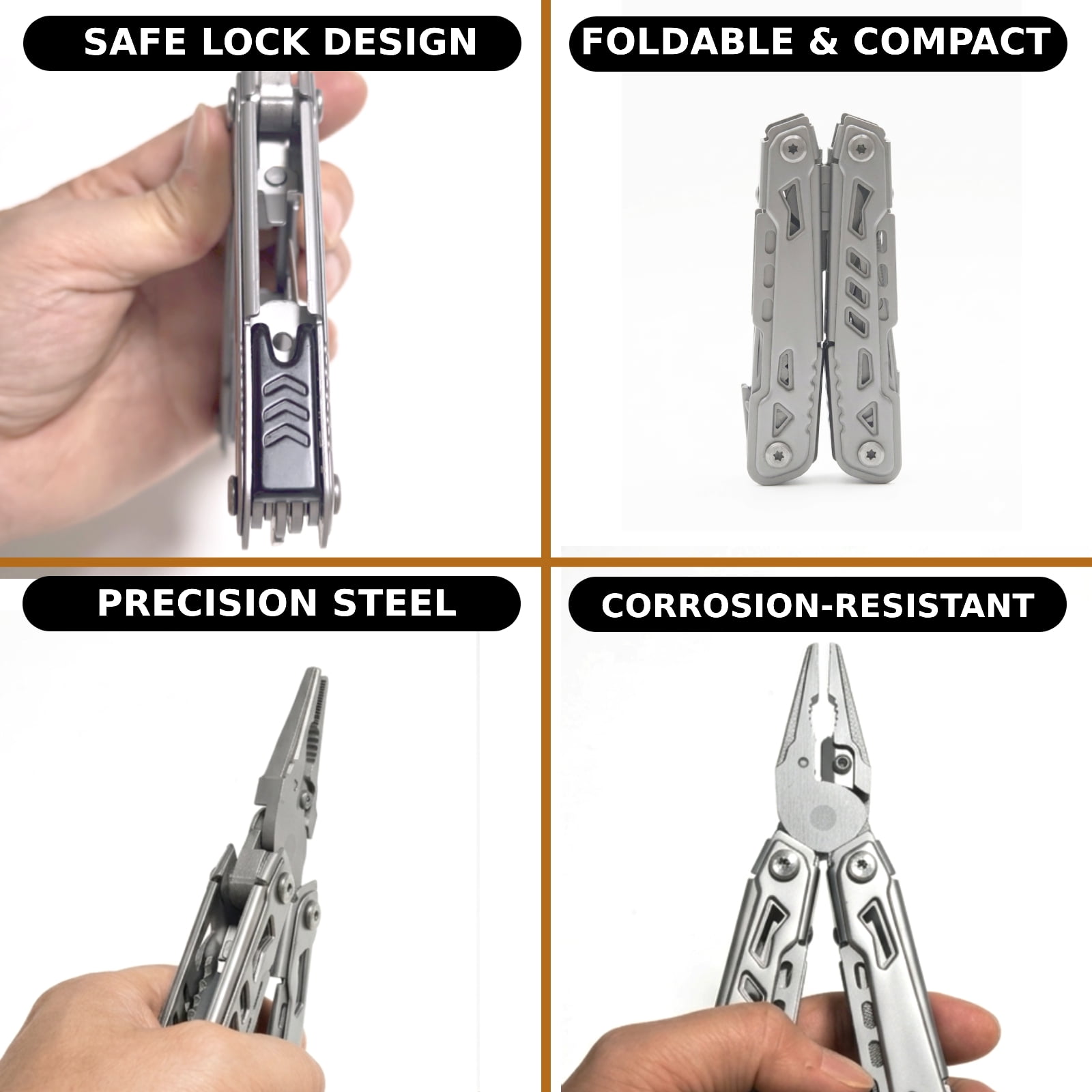 14-in-1 Multitool with Knife -Stainless Steel Multi-Functional EDC Tool  for Men,Ideal Gear with Tools for Camping Hiking,Survival, EDC- Best Gifts for Dad Husband Boyfriend