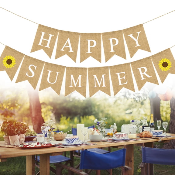 DRAFIDEEP Linen Dovetail Banner with Colorful Hello Summer Letters for Hawaii Party Decoration 6.5 Feet