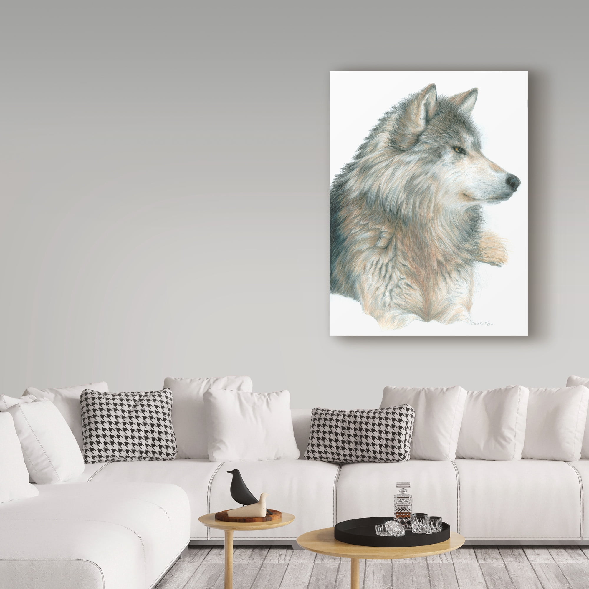 Trademark Fine Art 'Wolf On White' Canvas Art by Carla Kurt