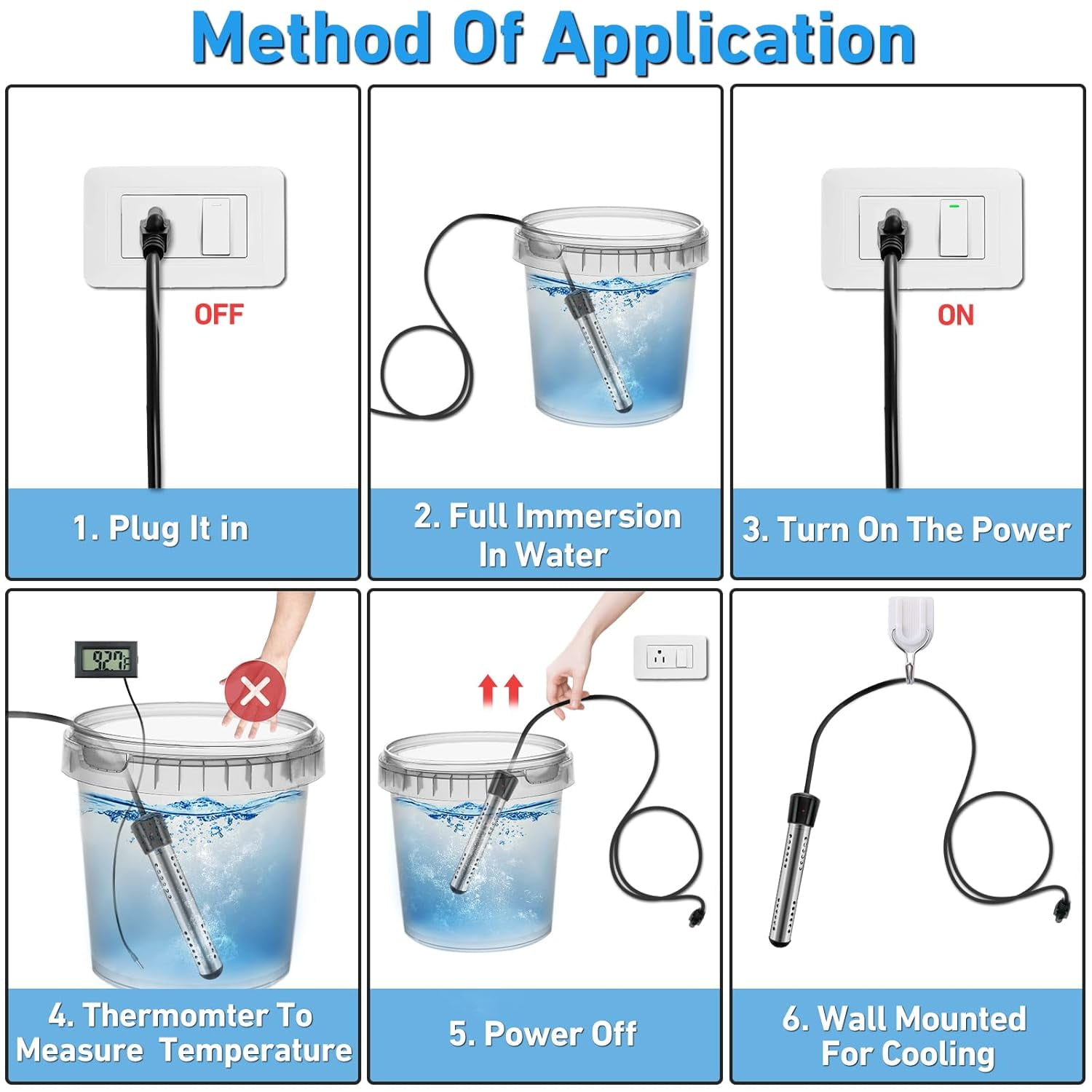 JOGGEIL Immersion Water Heater 1500W with 158°F Auto Shut-off, Portable Submersible Water Heater with Full 304 Stainless Steel Guard and LCD Thermometer, Fast Heating for Bucket, Bathtub, Small Pool