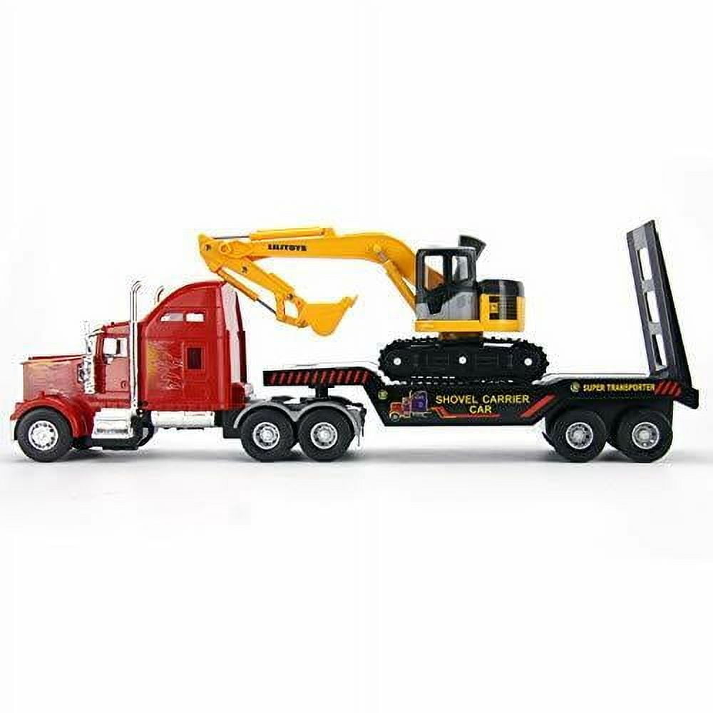Big Rig Tractor Trailer Transport Toy Trucks Big Toy Truck Series Tractor Trailer Flatbed and Excovator