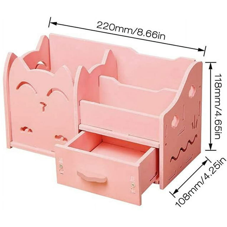 Cat Pink Desk Storage, Cute Pink Desk Organizer, Stationery