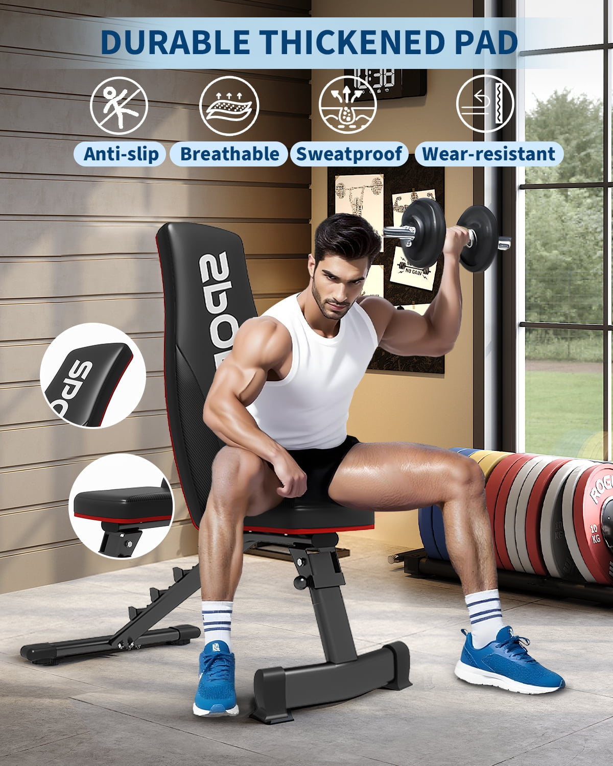 COZONY Adjustable Weight Bench, Foldable 5-Position Backrest Incline Decline Bench for Home Gym, 660 lb Capacity,Black+Red
