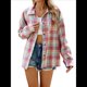 thumbnail image 1 of Camisas de Franela con Botones para Mujer, Camisas A Cuadros de Larga, Blusa Informal de Negocios. Rosa L, 1 of 10