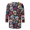 thumbnail image 4 of IUYRTFE Women's Day of the Dead Sugar Skull Print Crew Neck 3/4 Sleeve T-Shirt Loose Fit Casual Fall Top, 4 of 5
