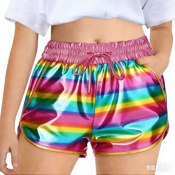 KVPLBQFD Faux Leather Metallic Shorts for Girls Shiny Dance Outfits Atletic Shorts Kids Trendy Cheerleader Gymnastics Shorts Summer Casual Clothes