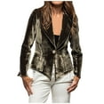 thumbnail image 3 of SROBPTY Womens Jackets, Blazer for Women, Women's Solid V-neck Button Up Long Sleeve Velvet Jacket Cardigan Top Army Green,S, 3 of 5