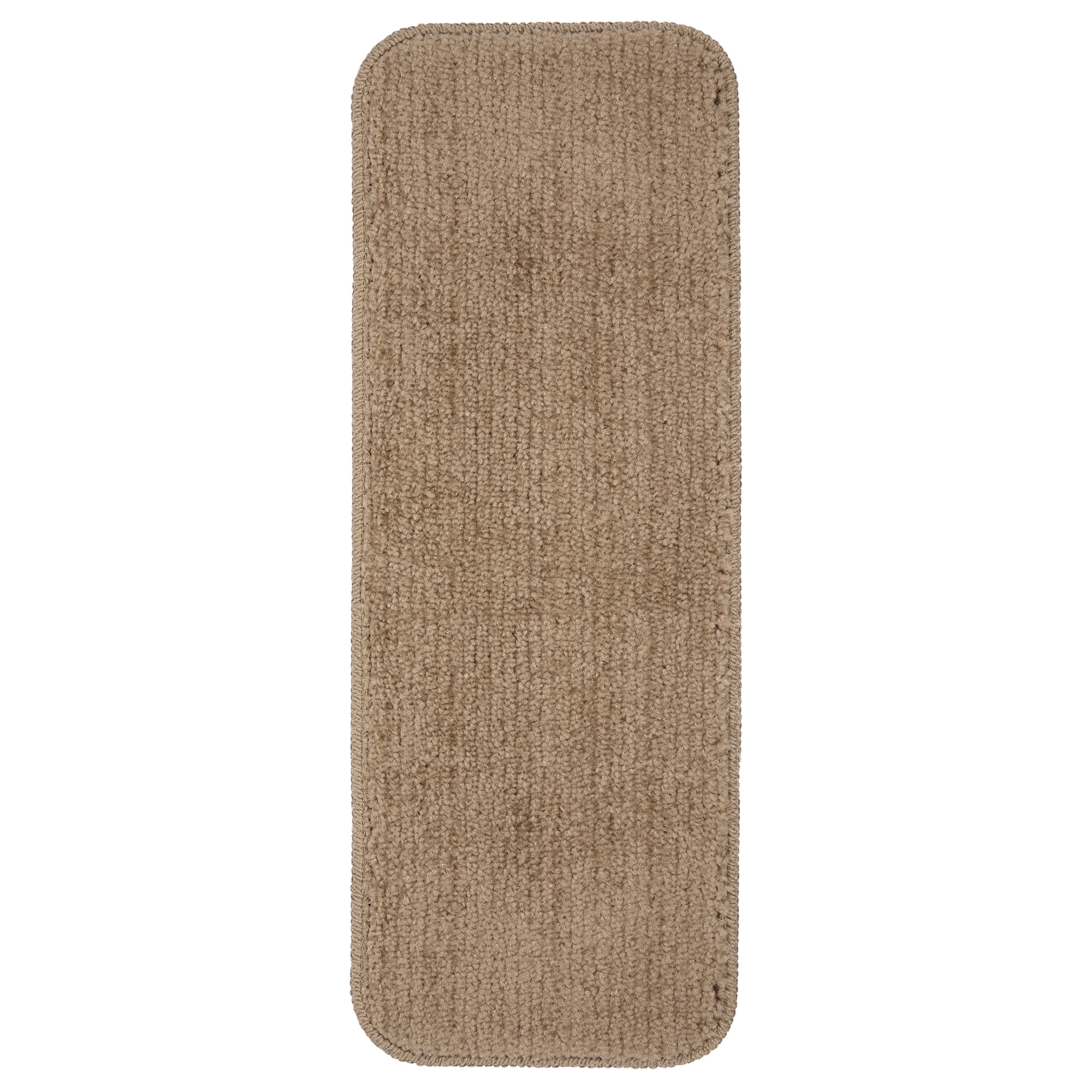 Ottomanson Softy Washable Non-Slip Rubberback Solid 9" x 26" Indoor Stair Treads, 7 Pack, Camel