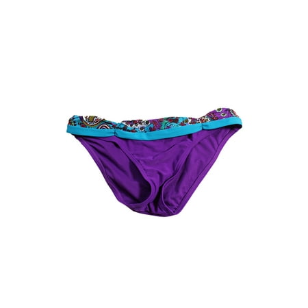 - Becca Beach Purple Print-Trim Floral Bikini Bottom L