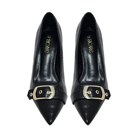 Women's Kitten Heels Pumps Dress Shoes Closed Toe Slip-on Black Heels