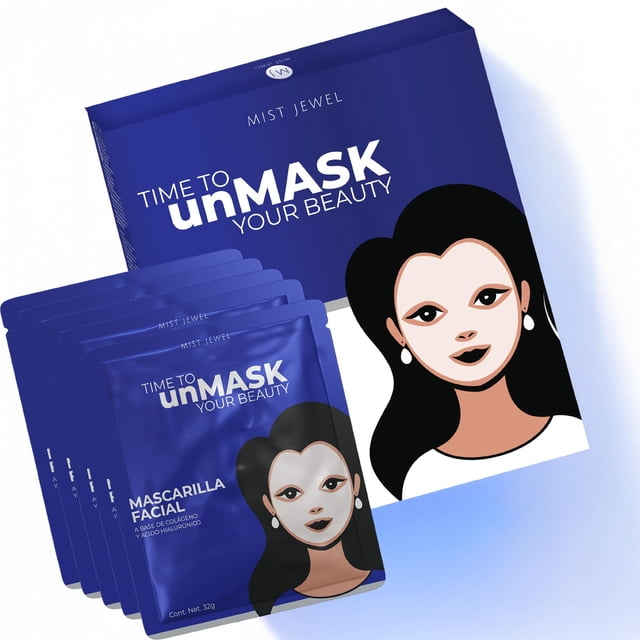 MIST JEWEL Mascarilla Facial con Colágeno, ácido hialurónico y aminoácidos de alto efecto hidratante y Rejuvenecedora | Premium Bio-Collagen mask Paquete de