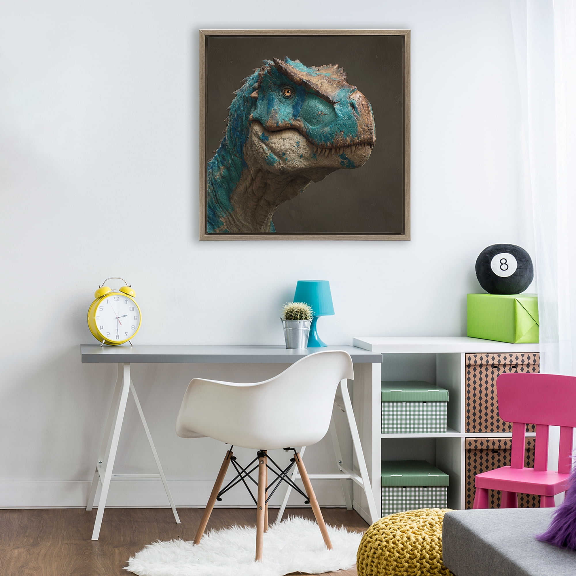 Stupell Industries Cerulean Scaled Dinosaur Detail Brown Framed Floater Canvas Wall Art, design by Wumples