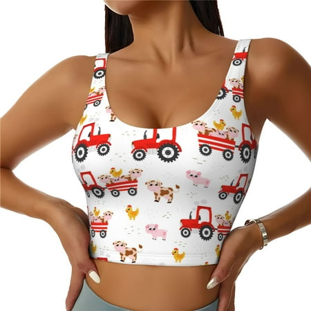 Sports Bra for Women  Tractor With Farm Animals Sports Bras for Women High Support  Workout Yoga Tank Tops Woman With Removable Cups