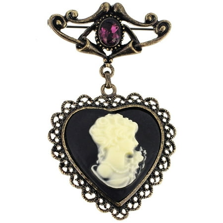 Amethyst Bar Pin - Vintage Amethyst Crystal Cameo Pin Brooch