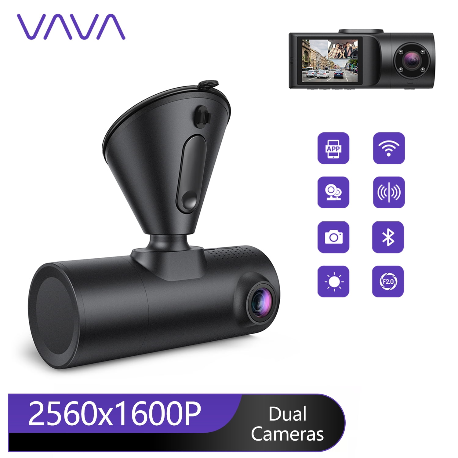 Dual Dash Cam for Cars, VAVA Front and Interior Car Dashboard Camera, 2K  Driving Recorder with Sony Sensor 