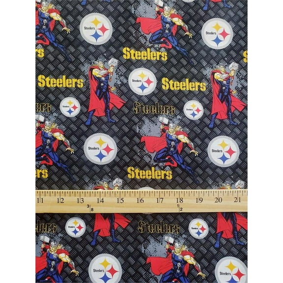 100% Cotton Fabric "NFL's Pittsburgh Steelers, FOOTBALL THOR" Print/45"W/ Sold By The Continuous Yard
