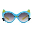 thumbnail image 2 of Girls Kids Size Kitty Cat Ear Whisker Round Plastic Sunglasses Blue Yellow Smoke, 2 of 4