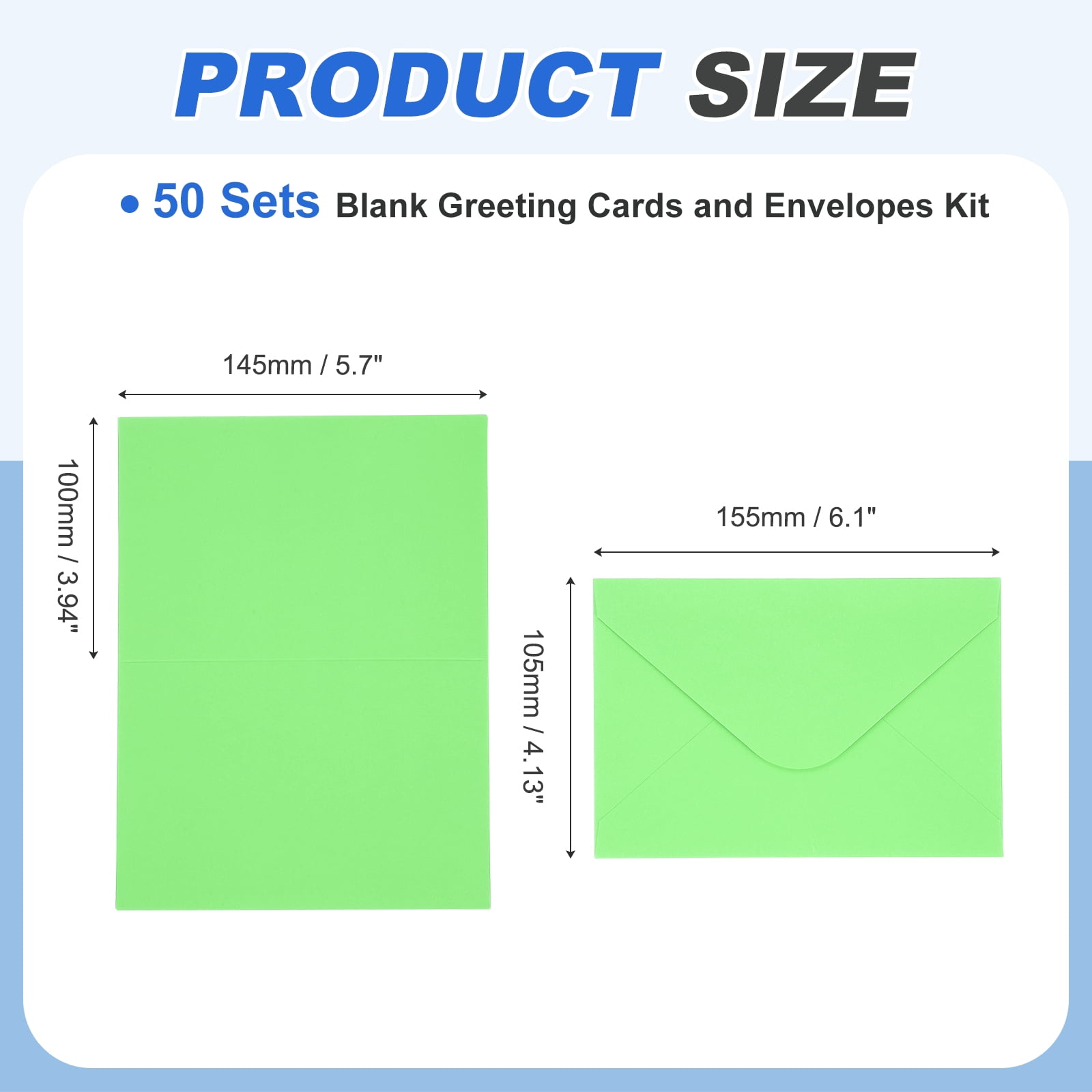 Uxcell 4 x 6" Blank Greeting Cards and Envelopes, 50Sets Half Fold Note Cards and Envelopes 250g Thick Cardstock for DIY Wedding Birthday Party Invitations, Light Green