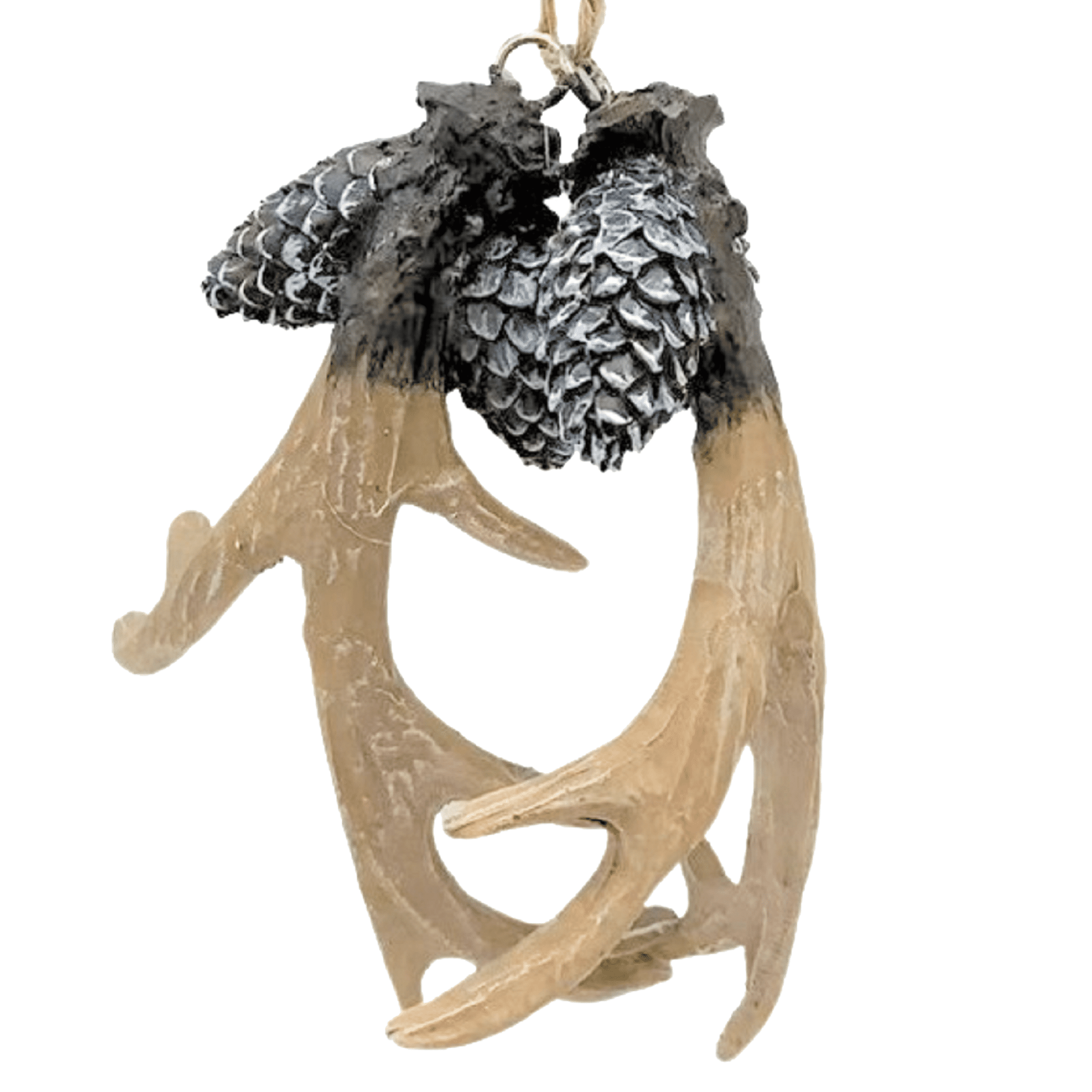 Holiday Time Double Antlers Ornament. Casual Traditional Theme. Beige & Grey Color.
