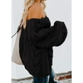 thumbnail image 2 of QWZNDZGR Women Sexy Long Sleeve Off Shoulder Loose Cable Knit Pullover Sweater, 2 of 4