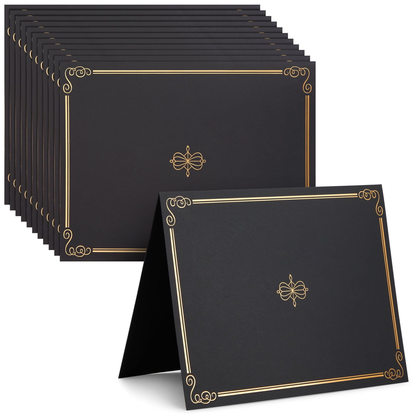 24 Pack Black Certificate Covers with Gold Foil, Graduation Diploma Holder Multipack for Letter Size 8.5 x 11 Award Paper
