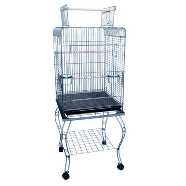 YML 0224AS Cage à Perroquets 24 Po à Toit Ouvert avec Support - Argent Antique