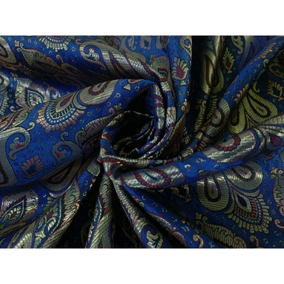 Silk Brocade fabric Blue and red with metallic gold paisley jacquard COLOR 44" WIDE BRO898A[1]