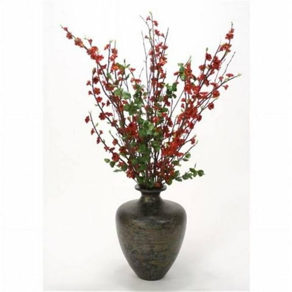 Distinctive Designs International 9830 Burgundy Red Peach Blossoms in Black Vase