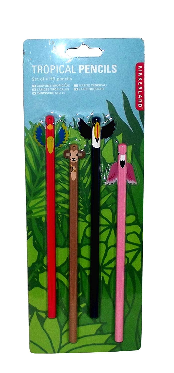 Kikkerland Tropical Animal Novelty Pencil Set, 4 pieces