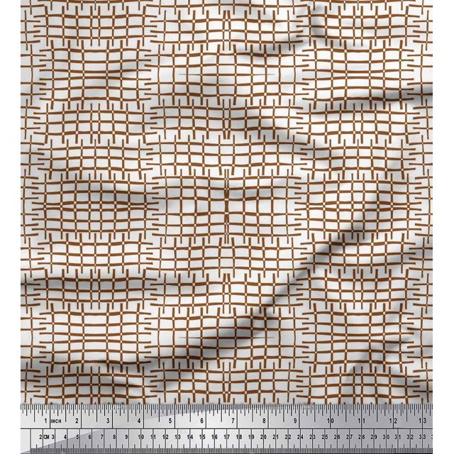 Soimoi Cotton Poplin Fabric Check & Geometric Printed Fabric 1 Yard 42 Inch Wide