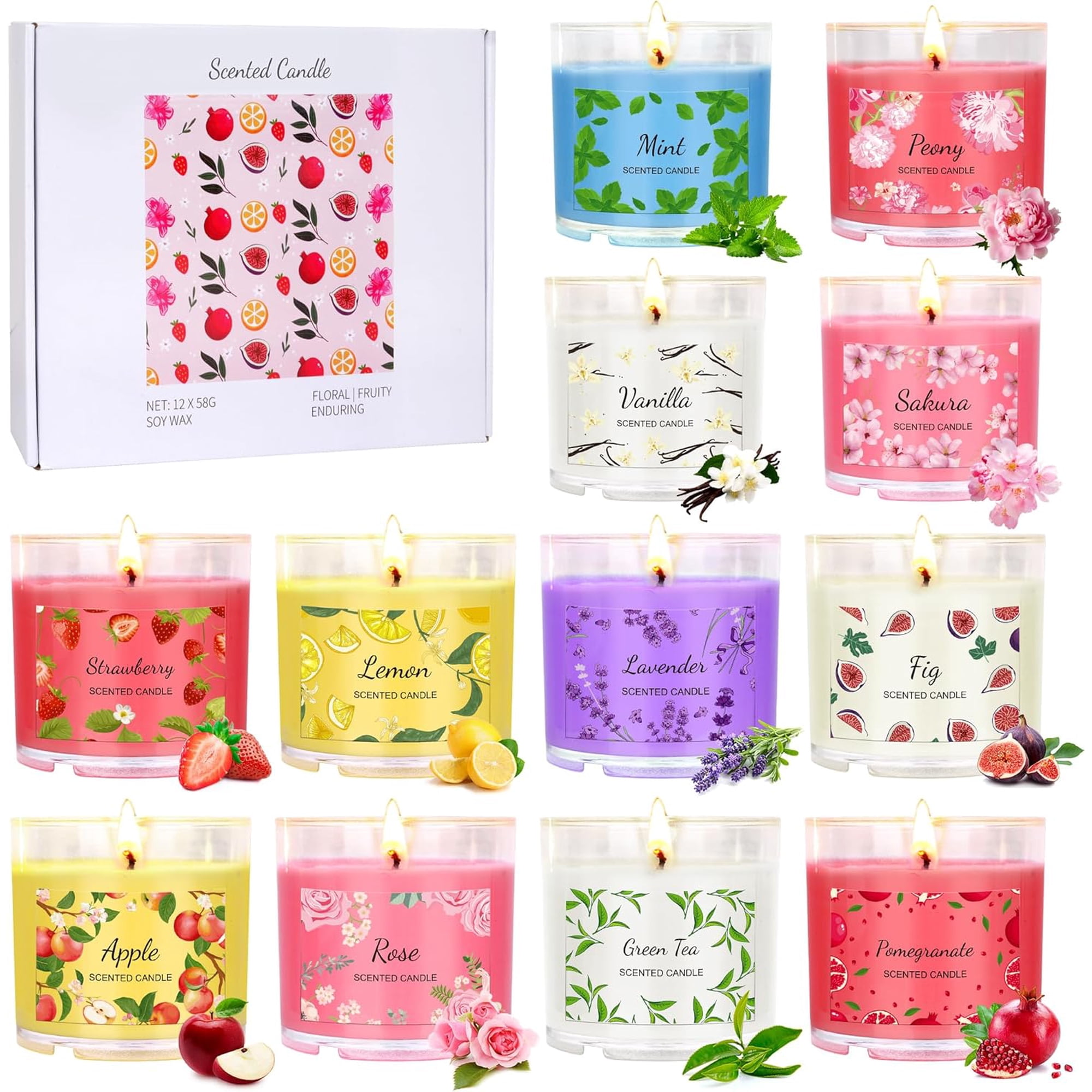 Scented Candles for Home 12 Pack Candle Set Women Small Soy Bulk Mothers Day Gifts from Daughter - Mini Gift Bridesmaid Anniversary Birthday Valentines Christmas