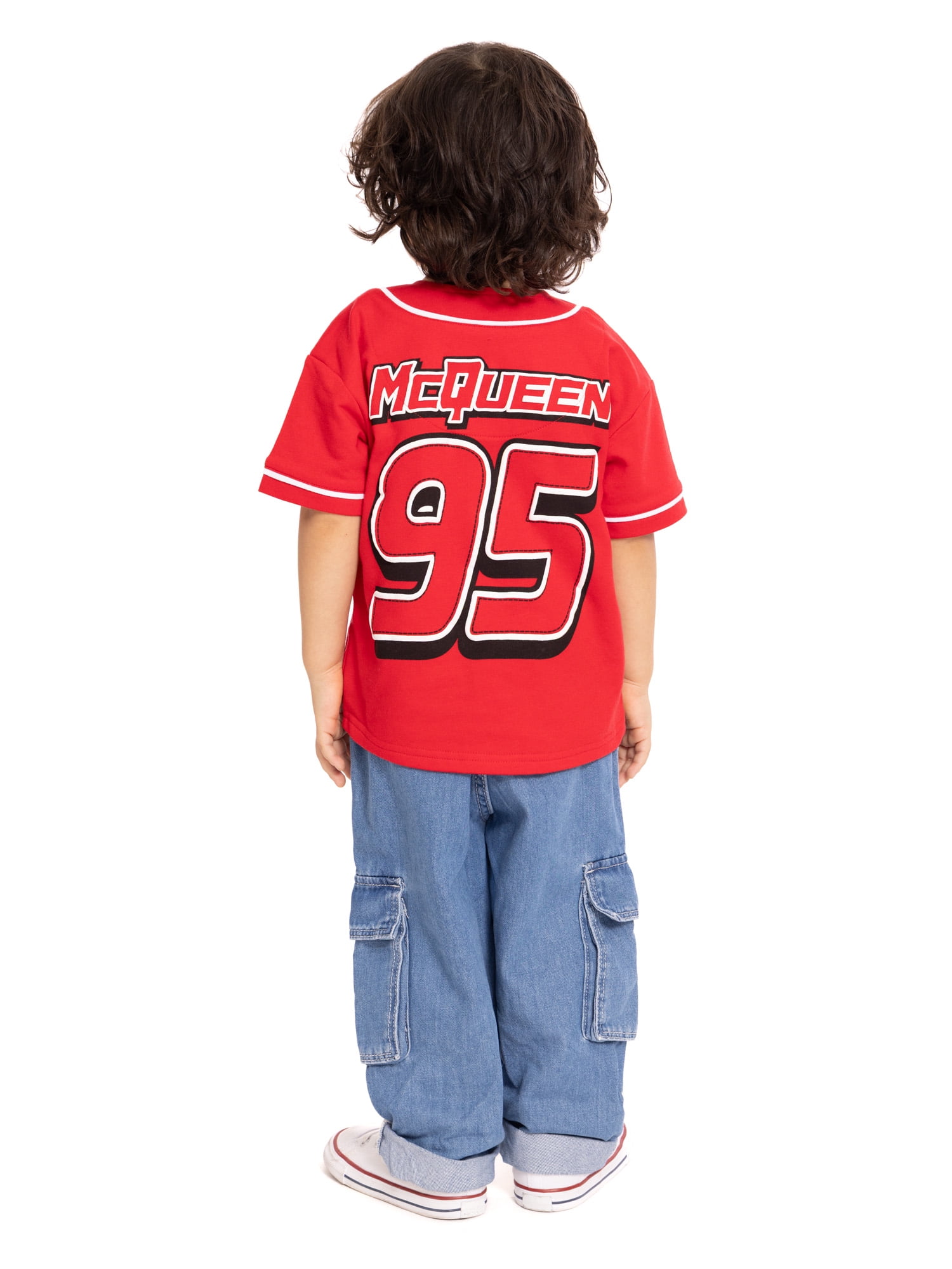 Pixar Cars Toddler Button Down Baseball Jersey with Short Sleeves, Sizes 12M-5T